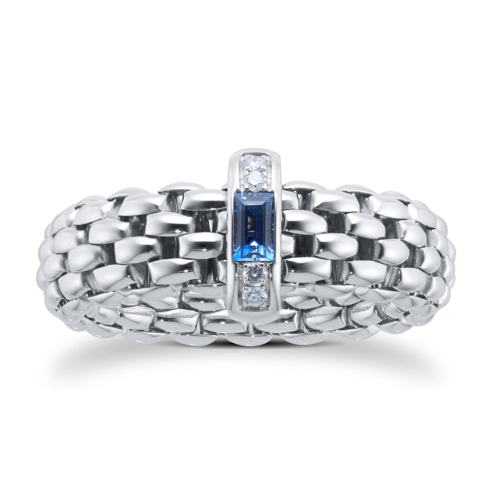Fope 18ct White Gold Vendome Flex'it Sapphire & 0.04cttw Diamond Medium Ring