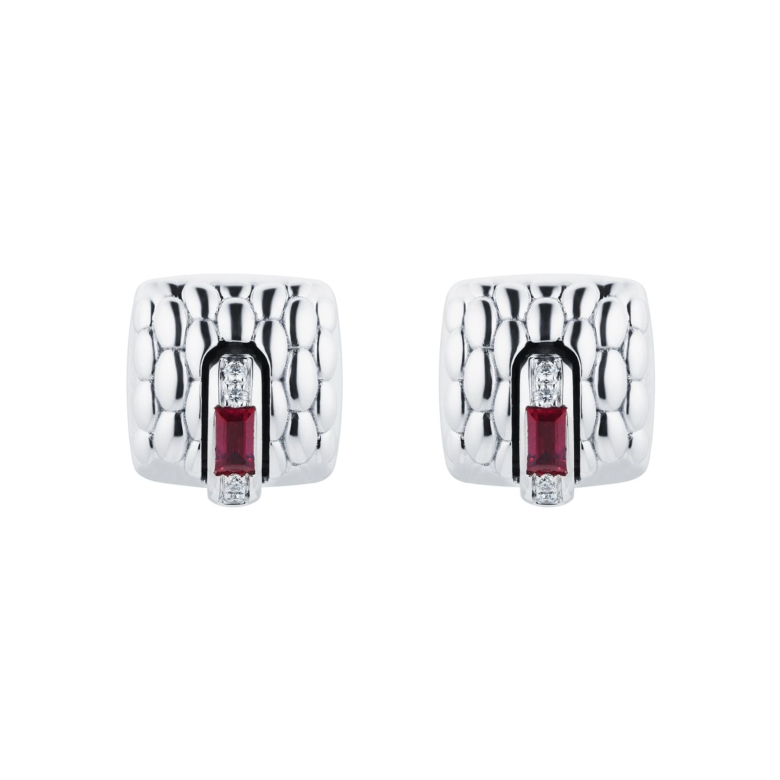 Fope 18ct White Gold Vendome Ruby & 0.08cttw Diamond Earrings