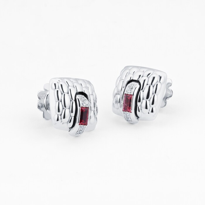 Fope 18ct White Gold Vendome Ruby & 0.08cttw Diamond Earrings