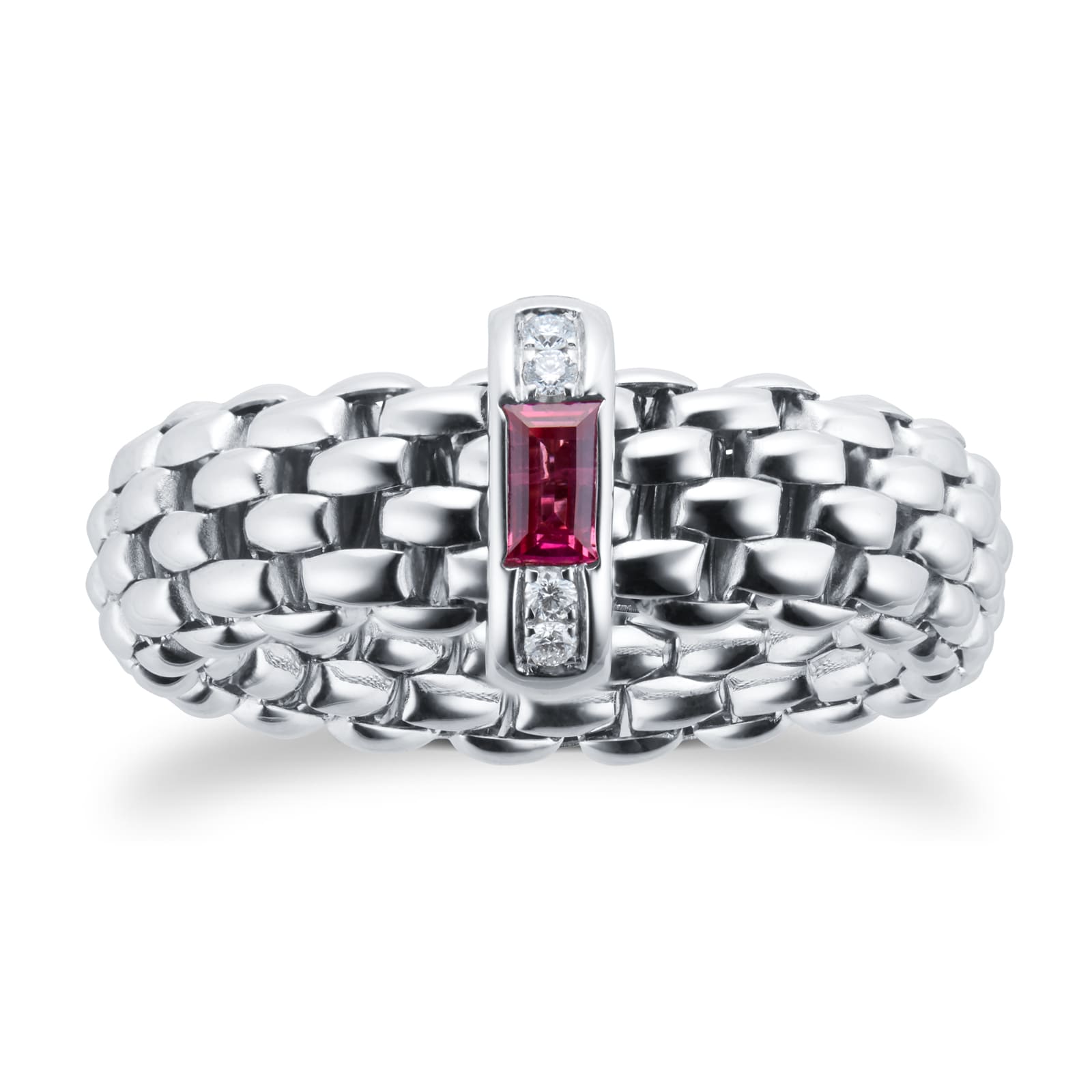 Fope 18ct White Gold Vendome Flex'it Ruby & 0.04cttw Diamond Medium Ring