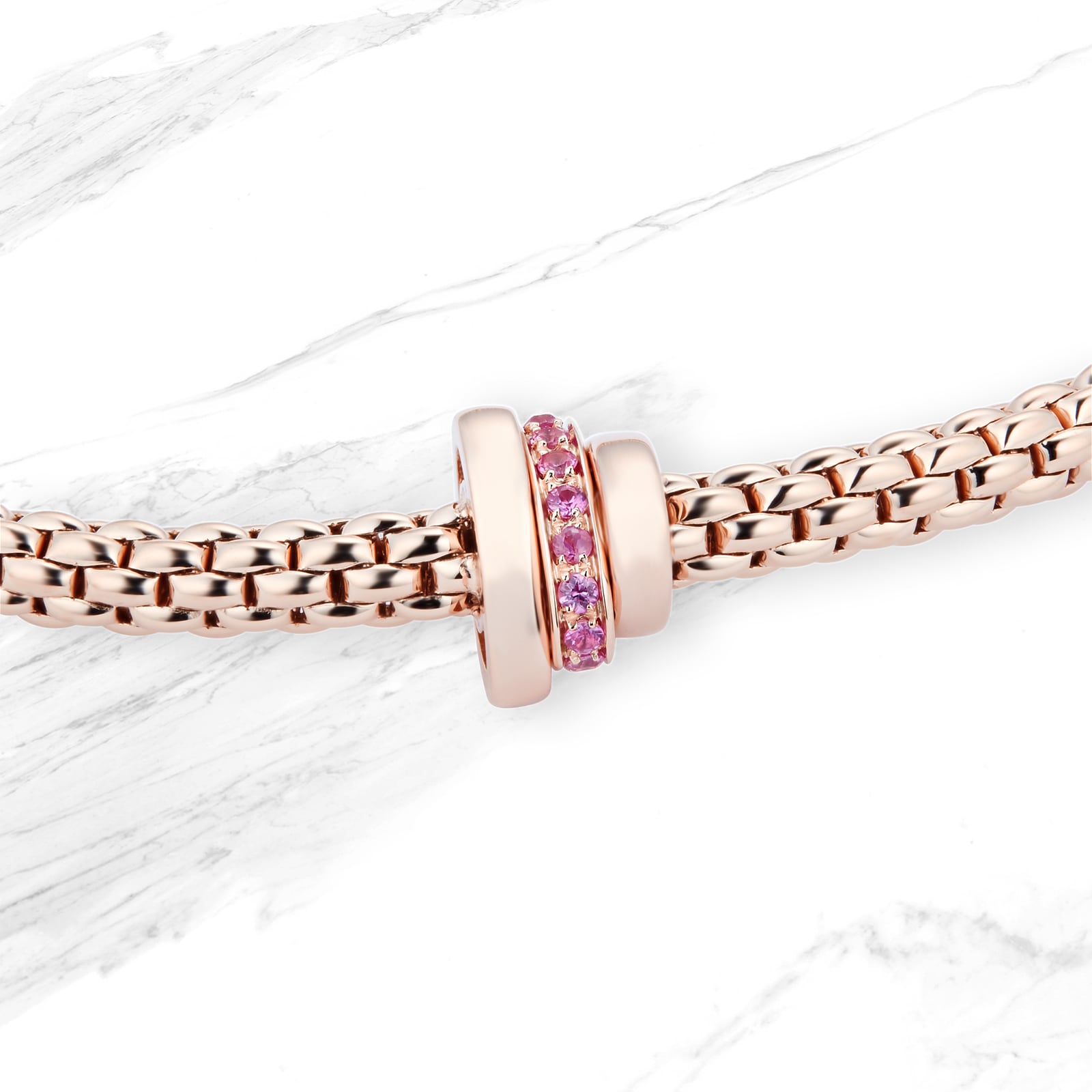 Fope Exclusive 18ct Rose Gold Flex'it Prima Pink Sapphire Medium Bracelet Fope Exclusive 18ct Rose Gold Flex'it Prima Pink Sapphire Medium Bracelet