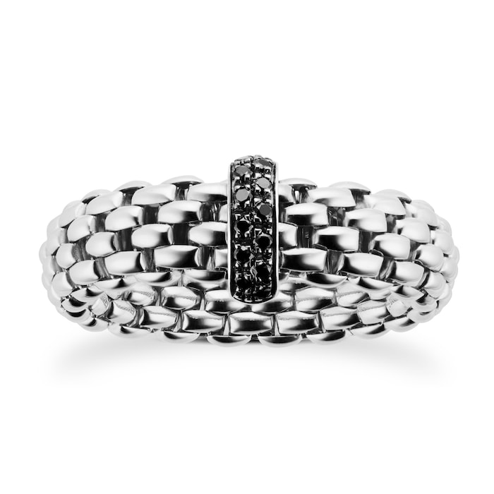 FOPE 18ct White Gold Vendome 0.11cttw Black Diamond Ring - Size Large