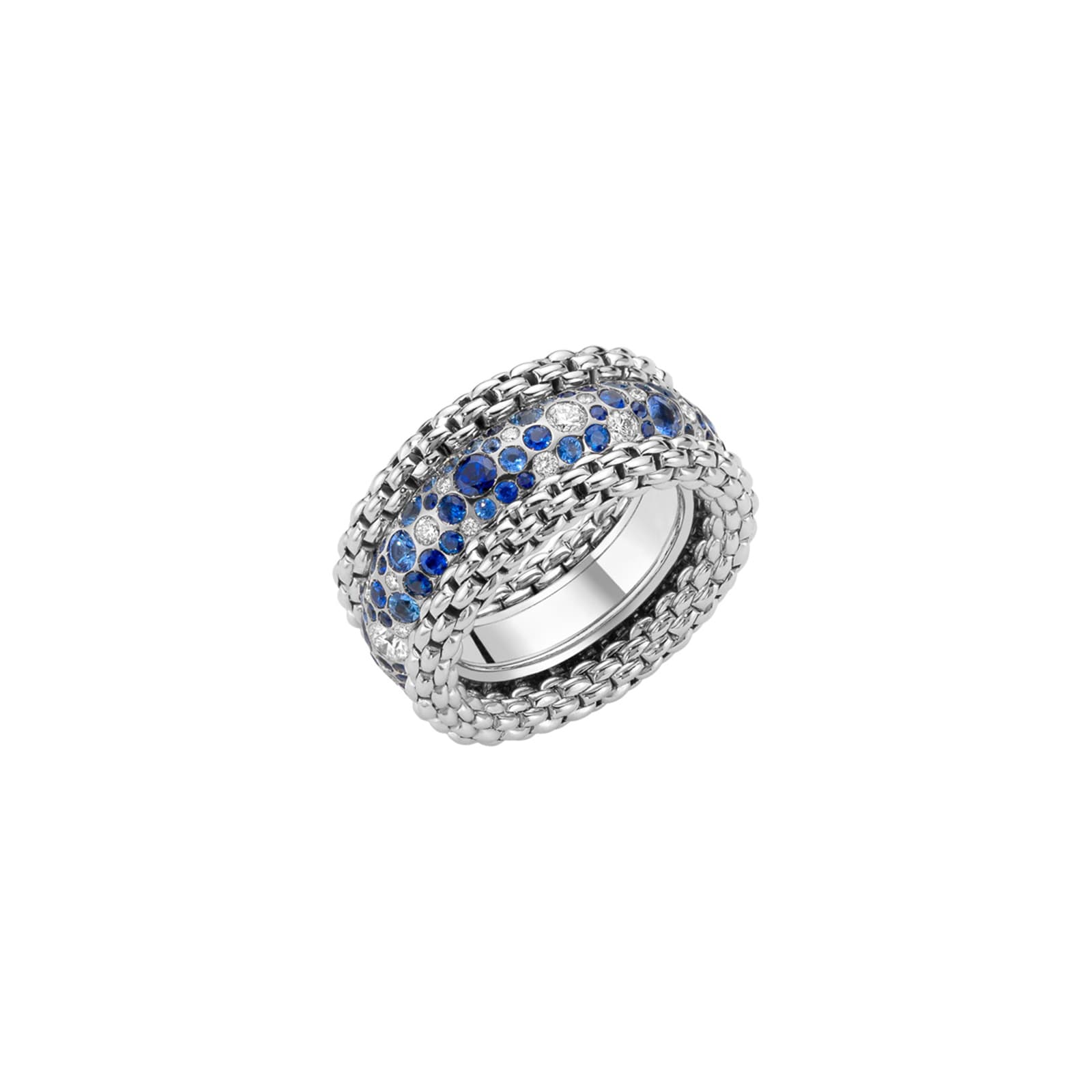 18ct White Gold 0.71ct Diamond & Sapphire Bubble Ring - Size Small