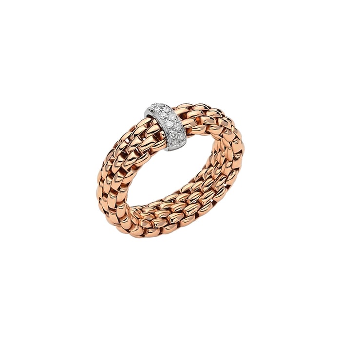 FOPE 18ct Rose Gold Vendome Flex'it Ring with White Gold & 0.10ct Diamonds - Medium