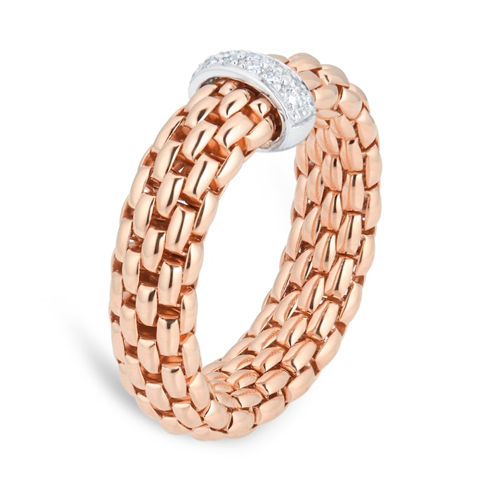 FOPE 18ct Rose Gold Vendome Flex'it Ring with White Gold & 0.10ct Diamonds - Medium