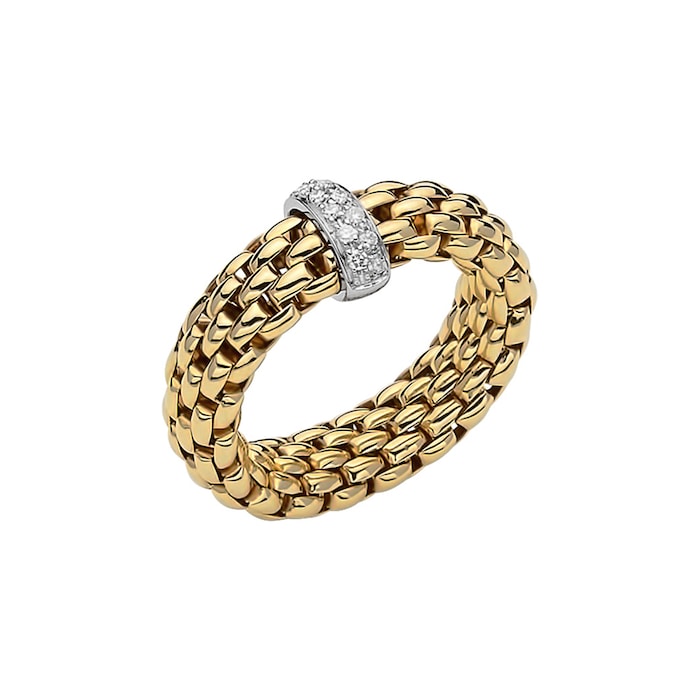 Fope 18ct Yellow & White Gold Flex'it Vendome 0.10cttw Diamond Ring - Size Small