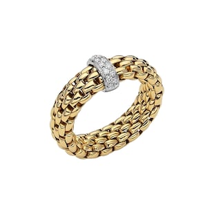 Fope 18ct Yellow & White Gold Flex'it Vendome 0.10cttw Diamond Ring - Size Small