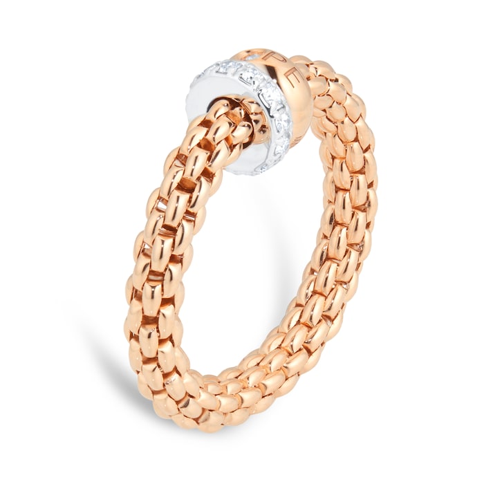 Fope 18ct Rose Gold Solo 0.17ct Diamond Ring - Size Medium
