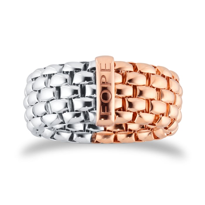 Fope Essentials 18ct White & Rose Gold Ring - Size Medium