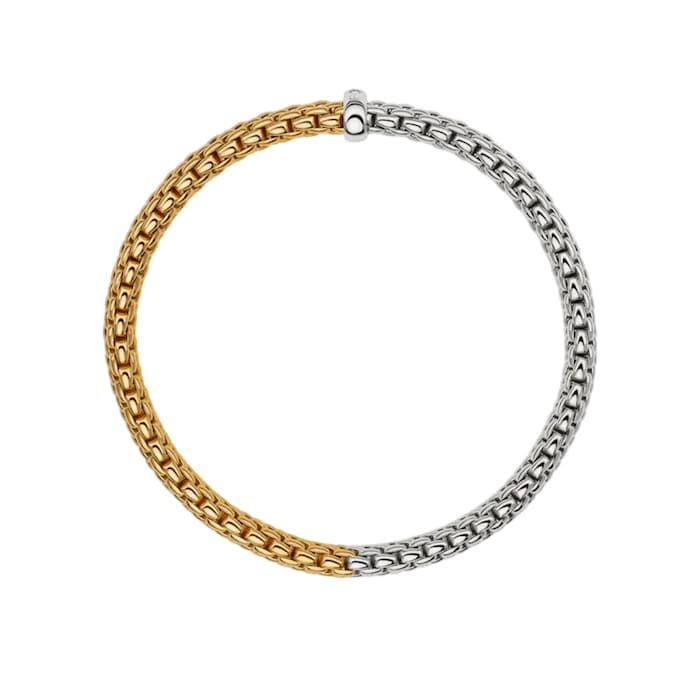 FOPE 18K White & Yellow Gold Flex'It Vendome 0.01cttw Diamond Bracelet - Medium