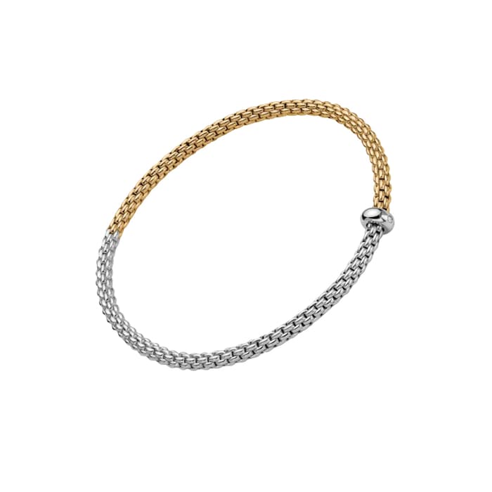 FOPE 18K White & Yellow Gold Flex'It Prima 0.01cttw Diamond Bracelet - Medium