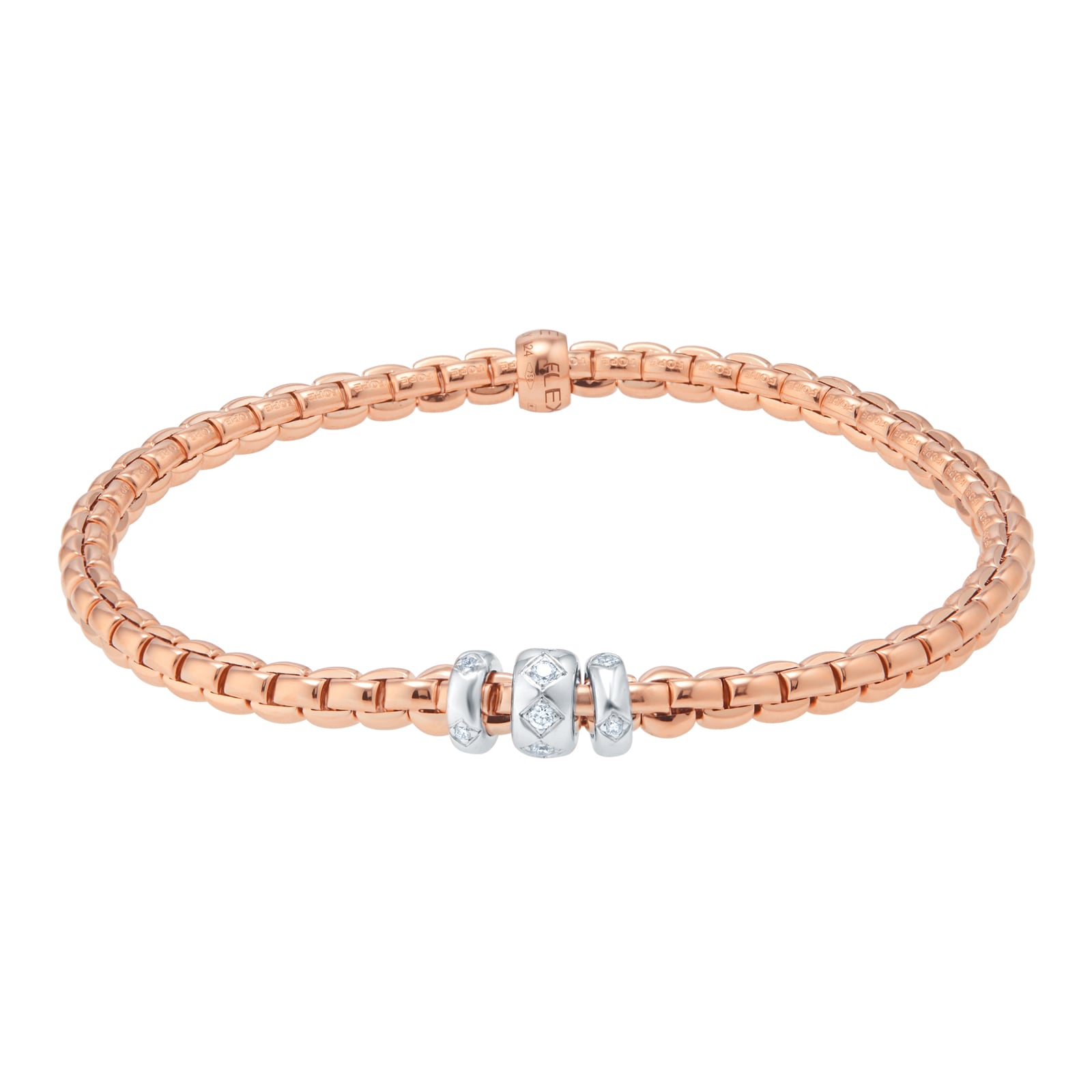 FOPE 18K Rose Gold Flex'It EKA 0.18cttw Diamond Bracelet - Medium