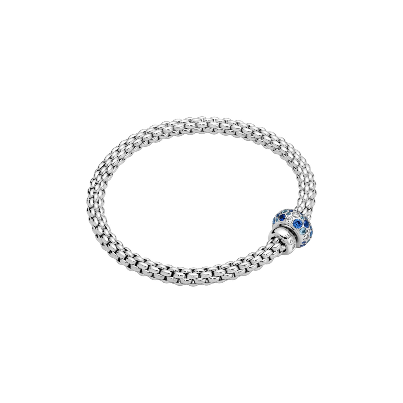 FOPE 18ct White Gold Solo Flex'it Blue Sapphire & 0.28ct Diamond Bracelet