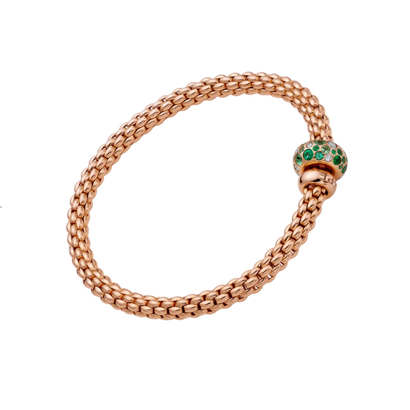 18ct Rose Gold Solo Flex'it Emerald & 0.28ct Diamond Bracelet