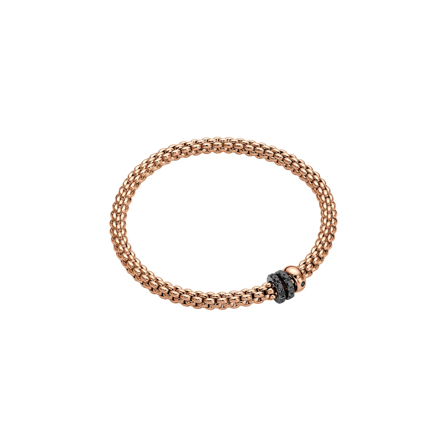 Fope 18K Rose Gold Solo Flex'it Three Rondel Black 0.58ct Diamond Bracelet - Size Large