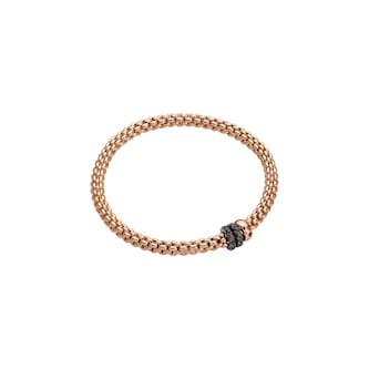 Fope 18K Rose Gold Solo Flex'it Three Rondel Black 0.58ct Diamond Bracelet - Size Large