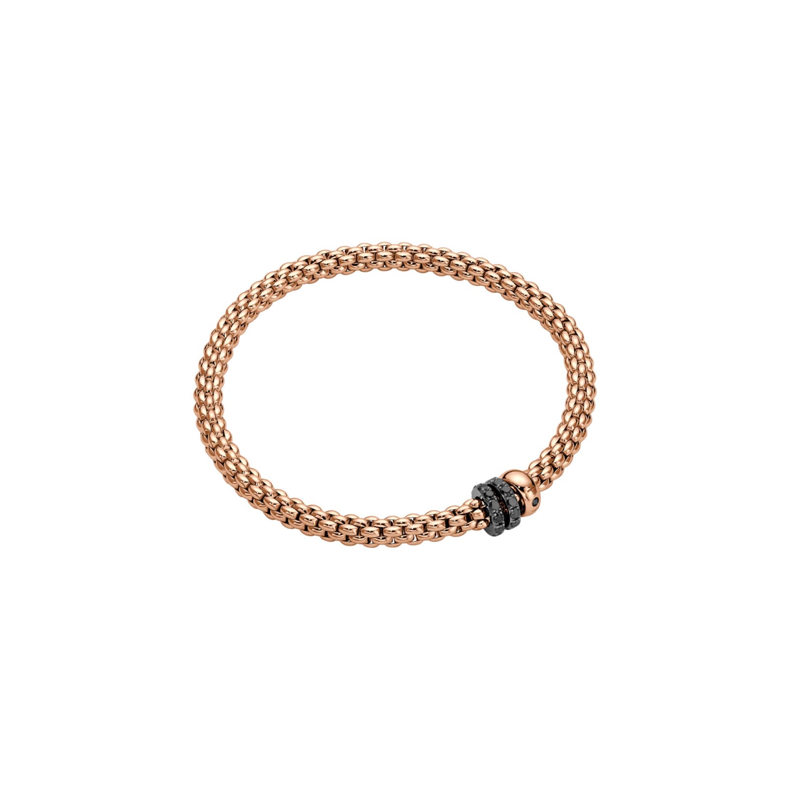 Fope 18K Rose Gold Solo Flex'it Three Rondel Black 0.58ct Diamond Bracelet - Size Large
