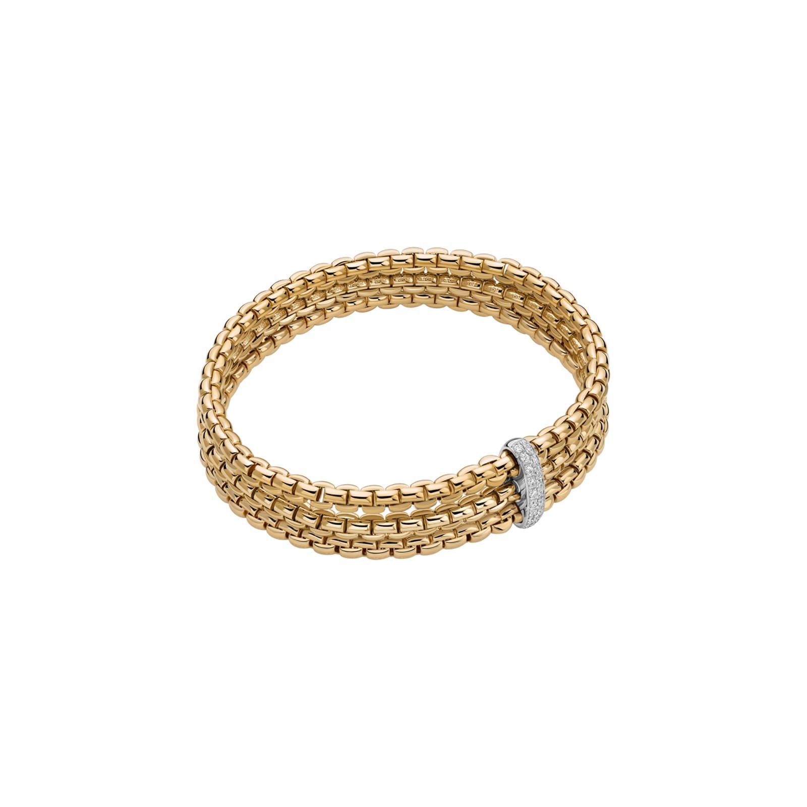 Fope 18ct Yellow Gold Eka Flex'it Triple Mesh 0.14ct Diamond Bracelet - Size Medium
