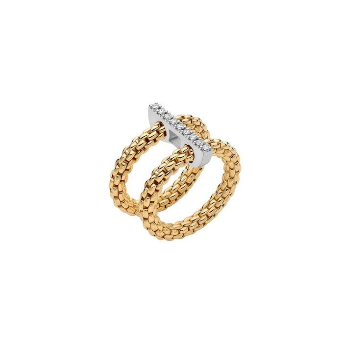 FOPE 18K Yellow Gold Prima Double Mesh Diamond Ring - Ring Size Medium