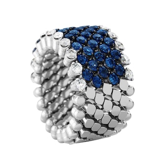 Serafino Consoli 18k White Gold 1.24cttw Diamond and Sapphire 7 Row Flex Ring