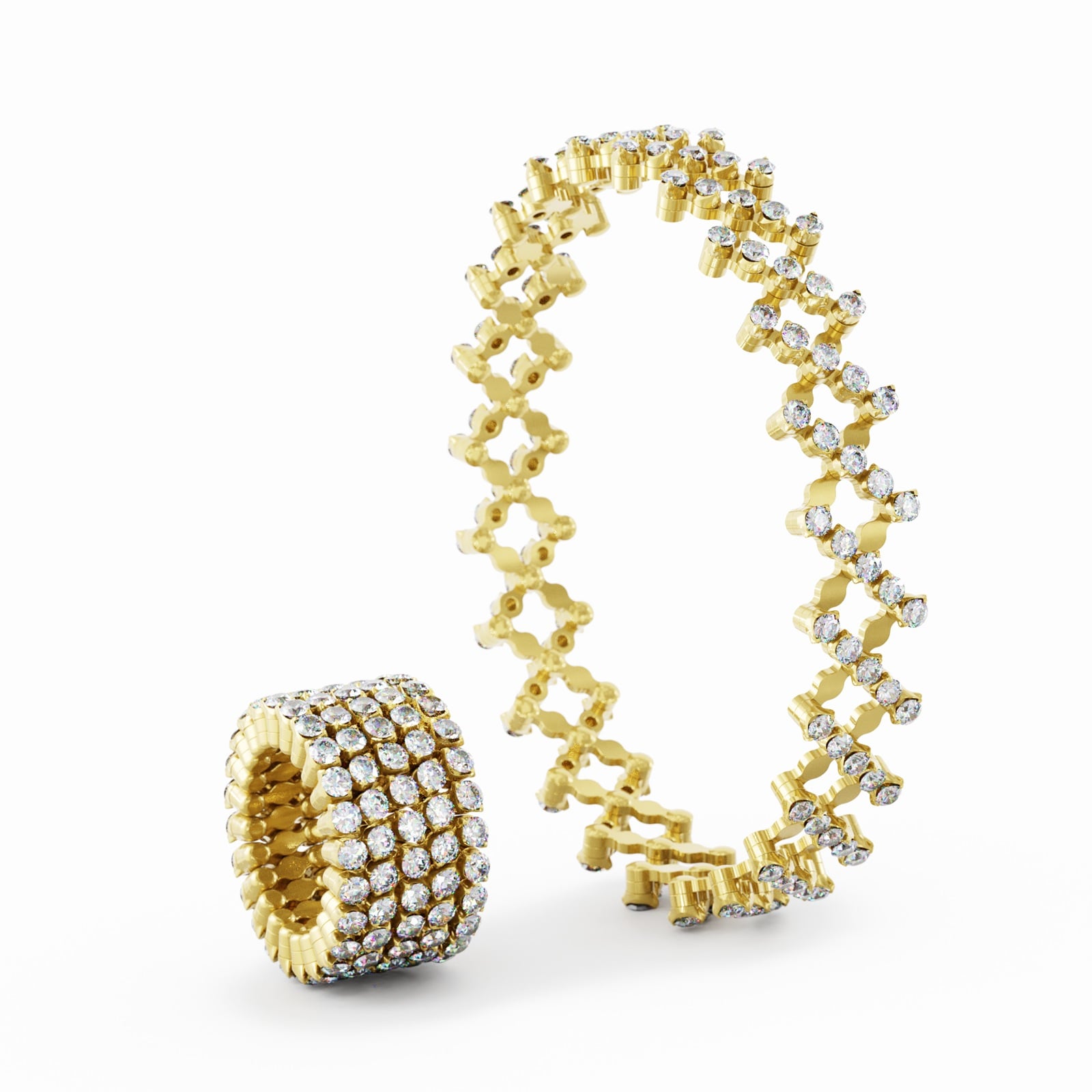 Serafino Consoli 18K Yellow Gold 4.59cttw Diamond 5 Row Expandable Ring/Bracelet