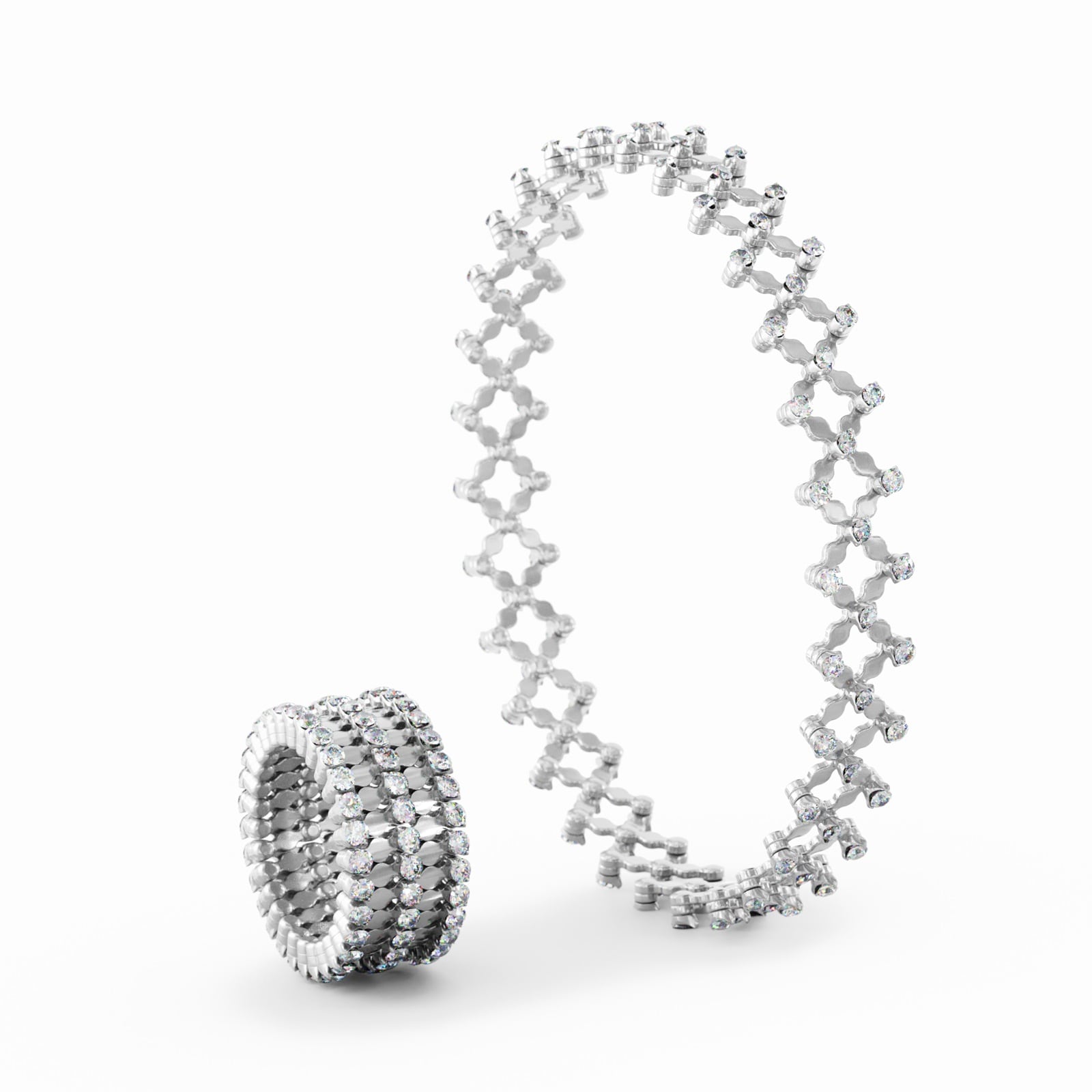 Serafino Consoli 18K White Gold 1.61cttw Diamond 5 Row Expandable Ring/Bracelet