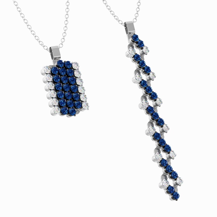 Serafino Consoli 18K White Gold 0.22ct Diamond & 0.45cttw Blue Sapphire 5 Row Expandable Pendant Necklace