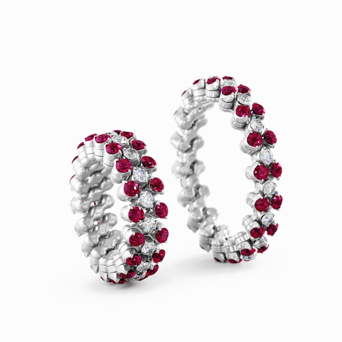 Serafino Consoli 18K White Gold 0.70cttw Diamond & 1.75cttw Ruby 3 Row Expandable Ring