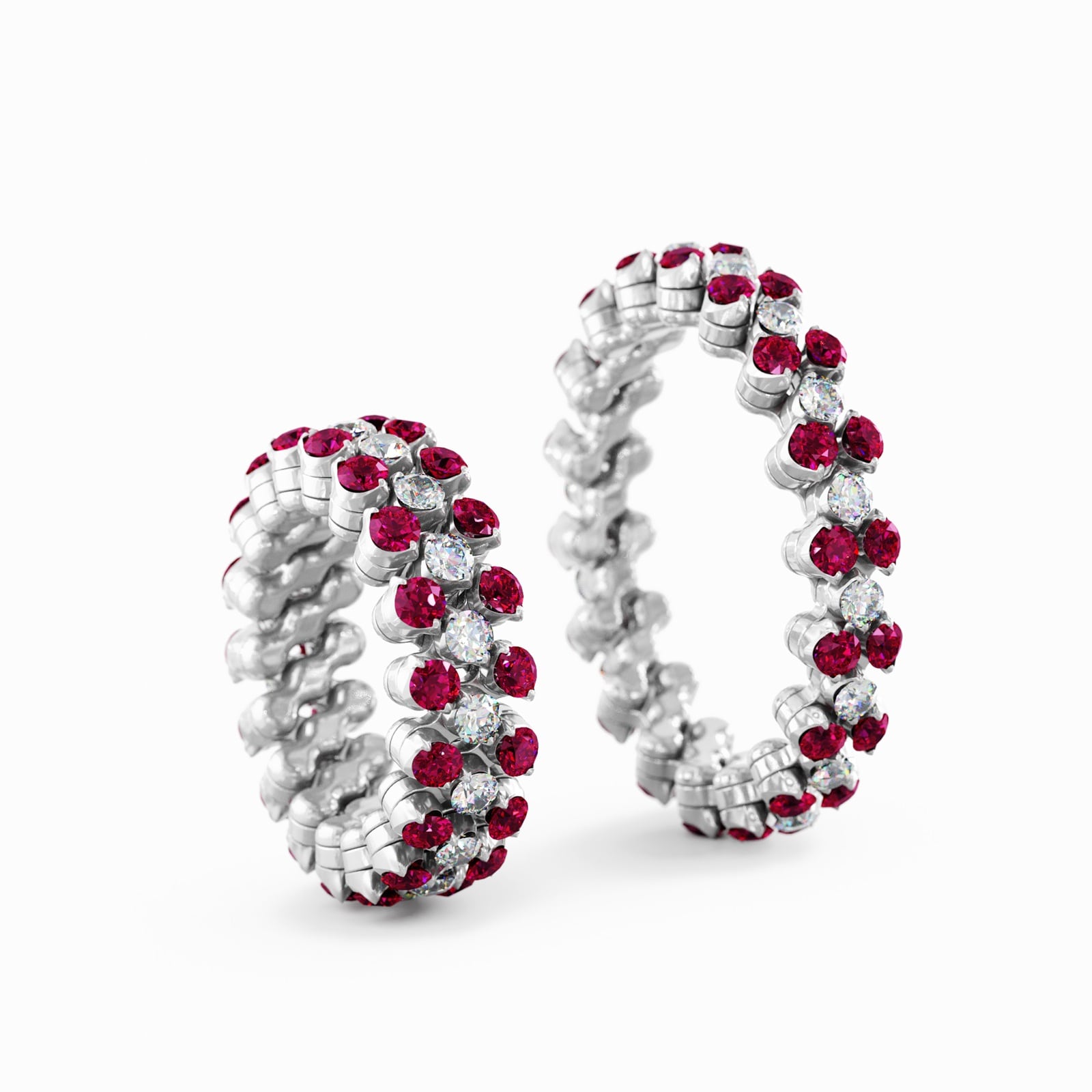 Serafino Consoli 18K White Gold 0.70cttw Diamond & 1.75cttw Ruby 3 Row Expandable Ring