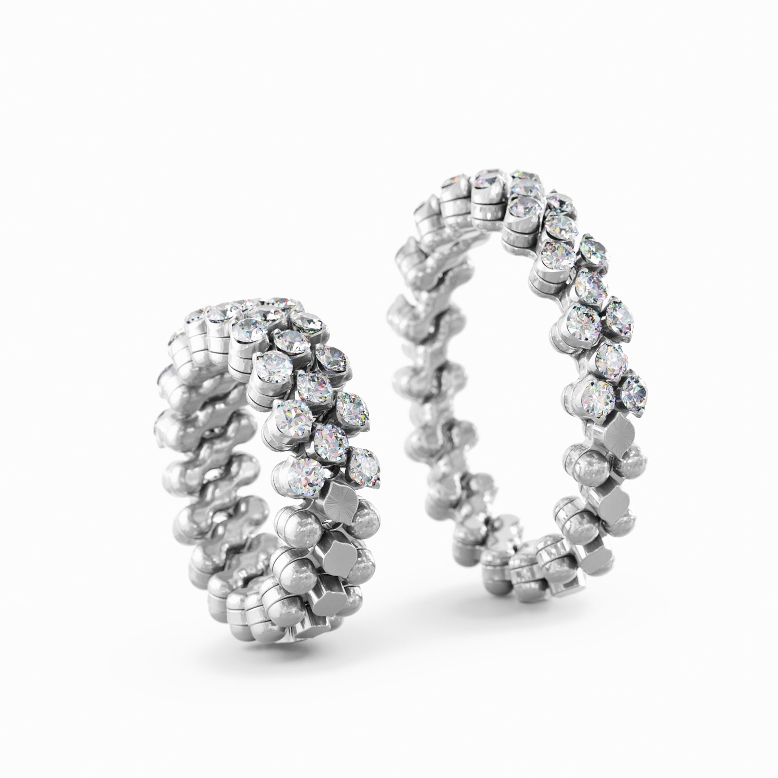 Serafino Consoli 18K White Gold 0.99cttw Diamond 3 Row Expandable Ring