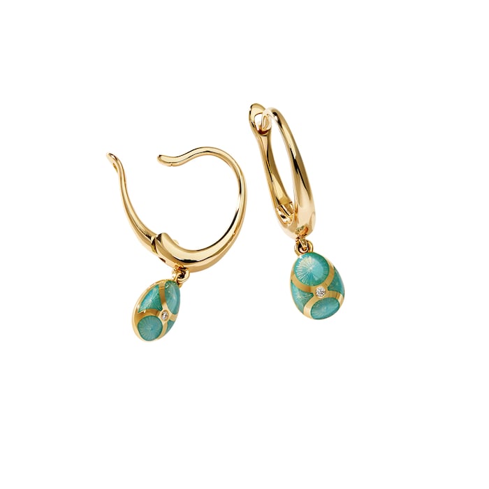 Fabergé Heritage 18ct Yellow Gold & Turquoise Enamel Hoop Drop Earrings