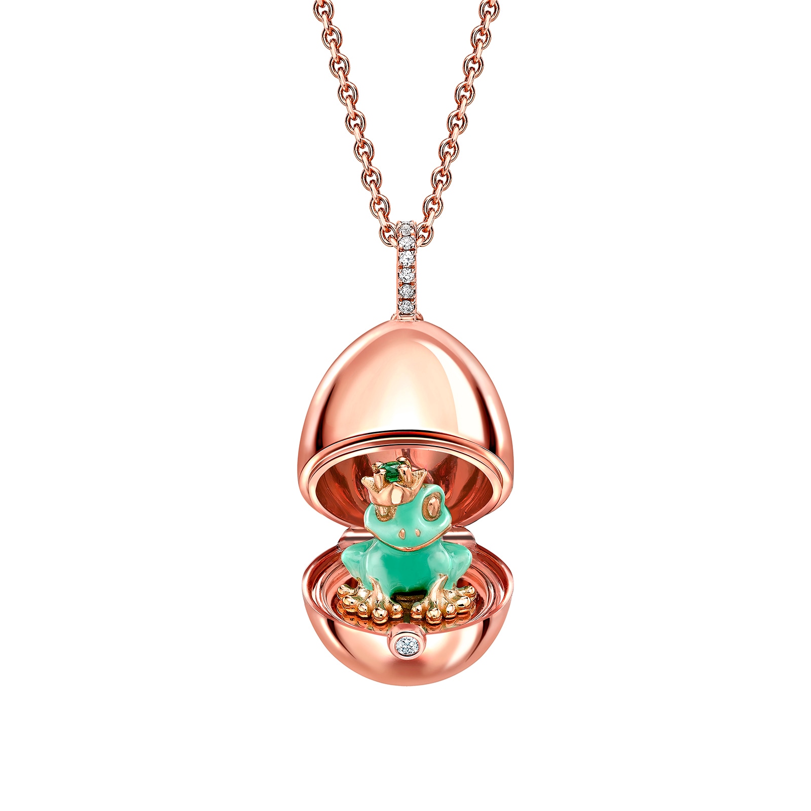 Fabergé Fabergé Essence 18ct Rose Gold Green Lacquer Frog Surprise Locket