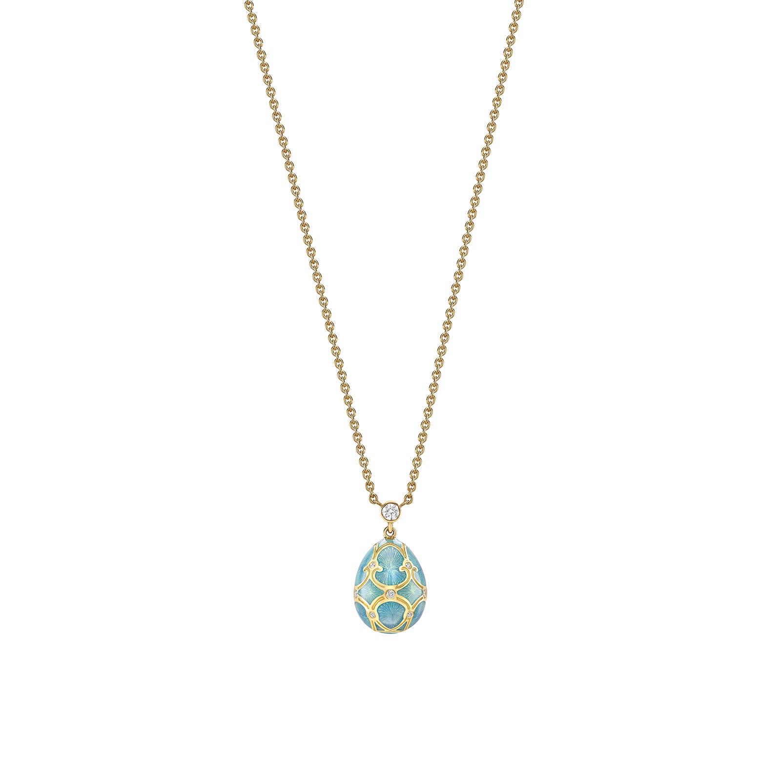 Fabergé Heritage 18ct Yellow Gold Diamond & Turquoise Enamel Petite Egg Pendant Fabergé Heritage 18ct Yellow Gold Diamond & Turquoise Enamel Petite Egg Pendant