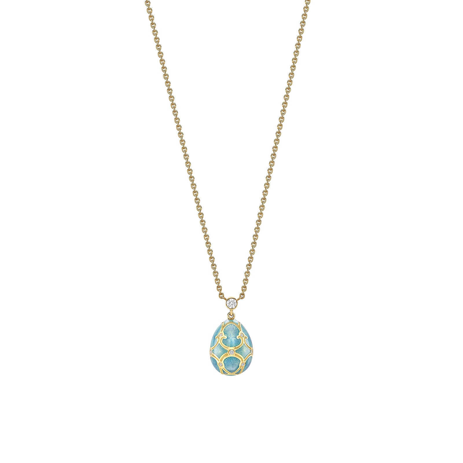 Fabergé Heritage 18ct Yellow Gold Diamond & Turquoise Enamel Petite Egg Pendant