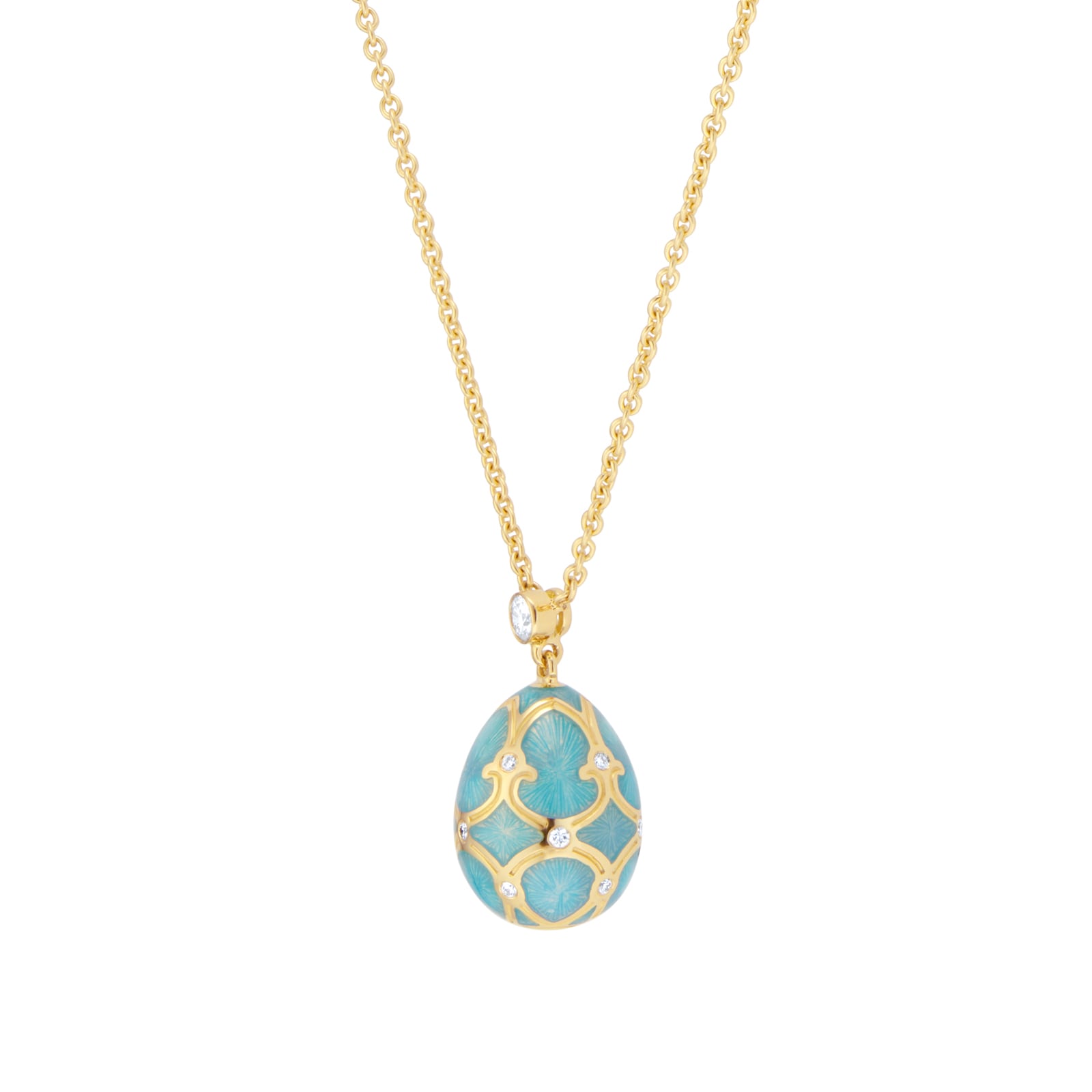 Fabergé Heritage 18ct Yellow Gold Diamond & Turquoise Enamel Petite Egg Pendant Fabergé Heritage 18ct Yellow Gold Diamond & Turquoise Enamel Petite Egg Pendant