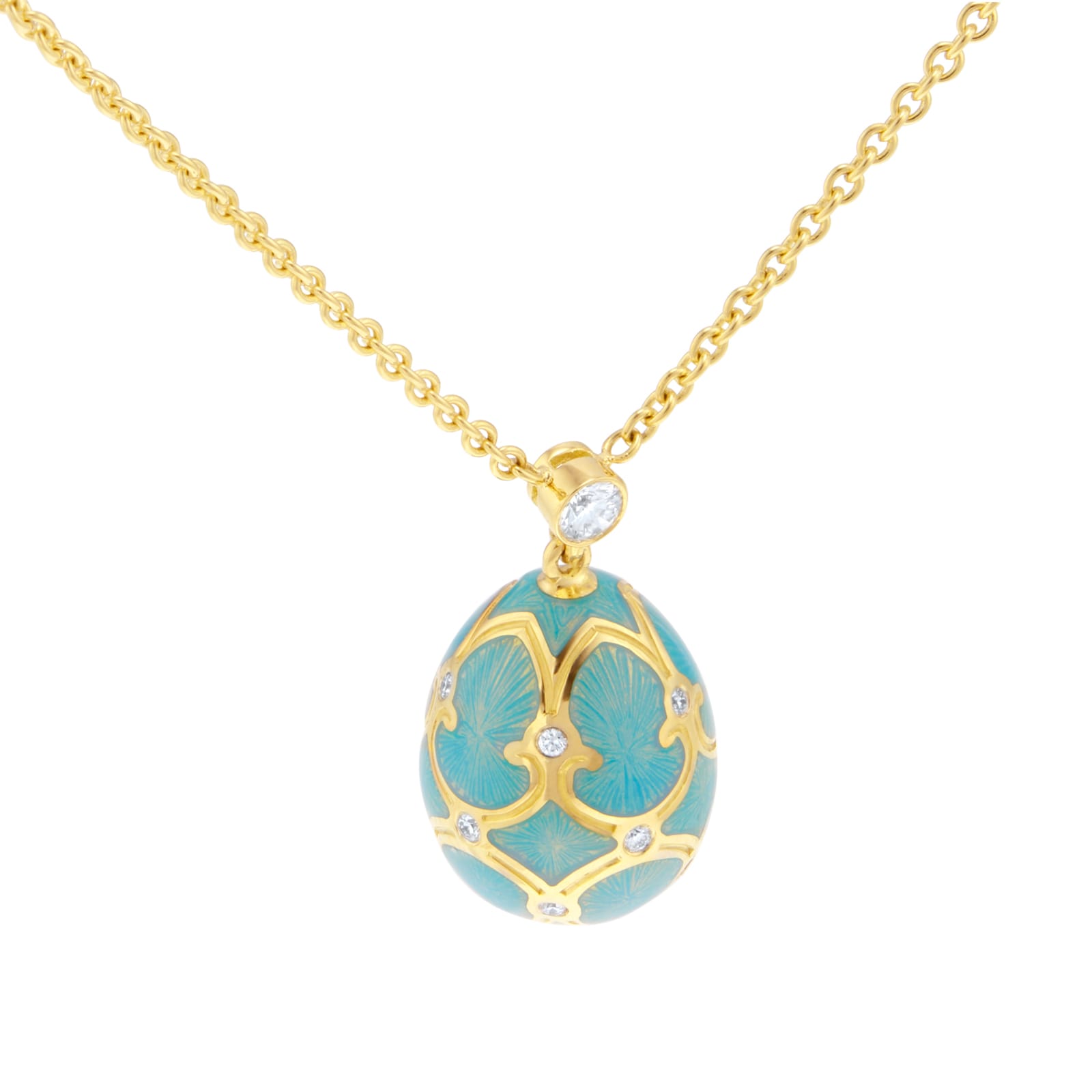 Fabergé Heritage 18ct Yellow Gold Diamond & Turquoise Enamel Petite Egg Pendant Fabergé Heritage 18ct Yellow Gold Diamond & Turquoise Enamel Petite Egg Pendant