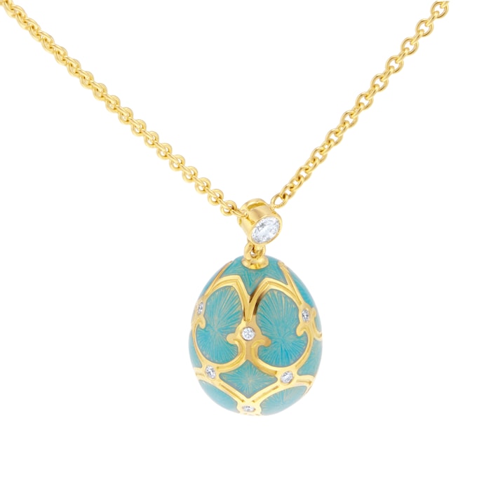 Fabergé Heritage 18ct Yellow Gold Diamond & Turquoise Enamel Petite Egg Pendant