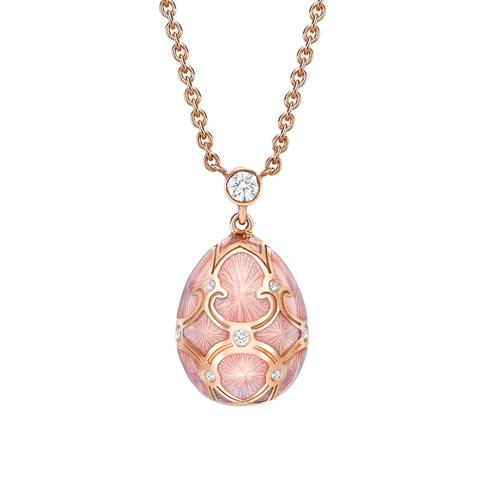 Fabergé Heritage 18ct Rose Gold Diamond & Pink Enamel Petite Egg Pendant