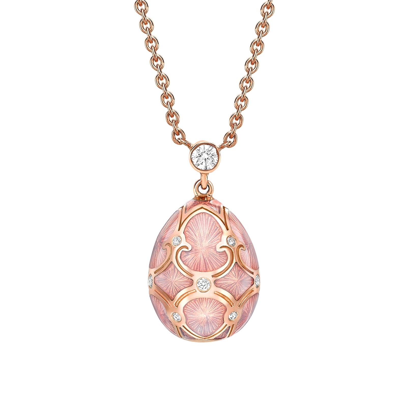 Fabergé Heritage 18ct Rose Gold Diamond & Pink Enamel Petite Egg Pendant