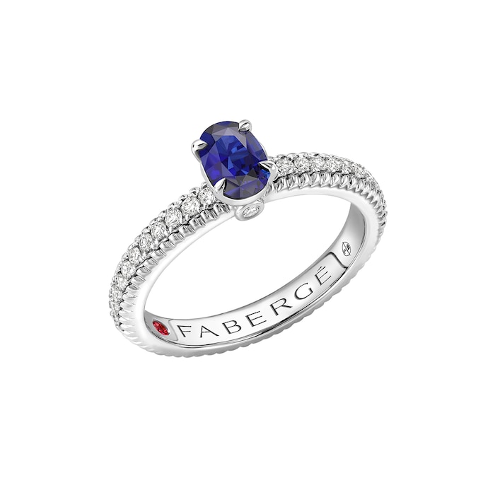 Fabergé Colours of Love 18ct White Gold Blue Sapphire Fluted ring with Diamond Shoulders