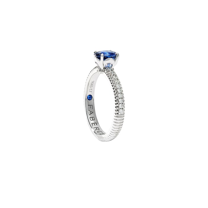 Fabergé Colours of Love 18ct White Gold Blue Sapphire Fluted ring with Diamond Shoulders