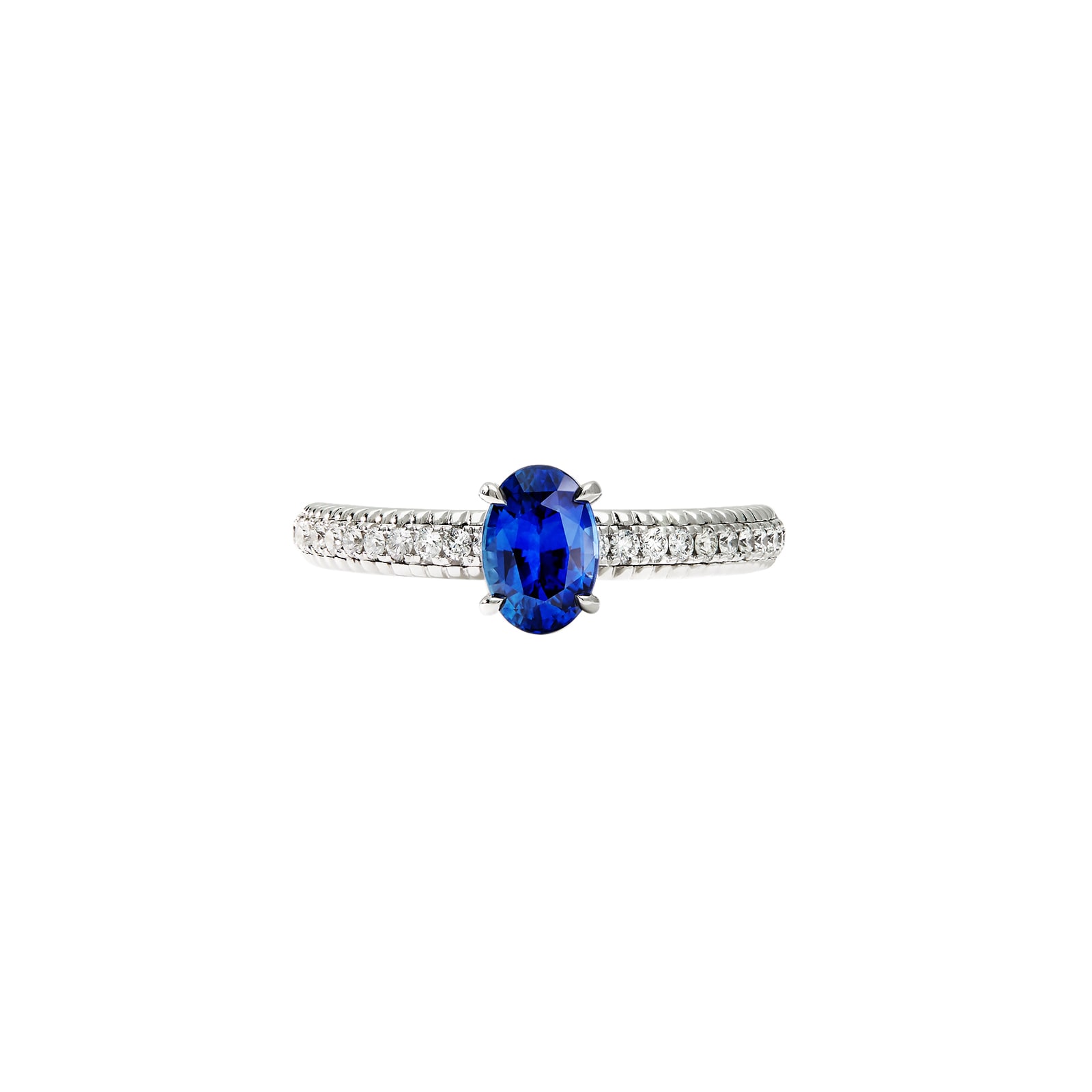 Fabergé Love By Faberge 18ct White Gold Blue Sapphire Fluted ring with Diamond Shoulders