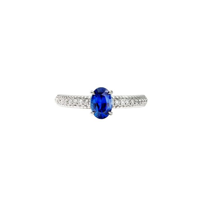 Fabergé Colours of Love 18ct White Gold Blue Sapphire Fluted ring with Diamond Shoulders