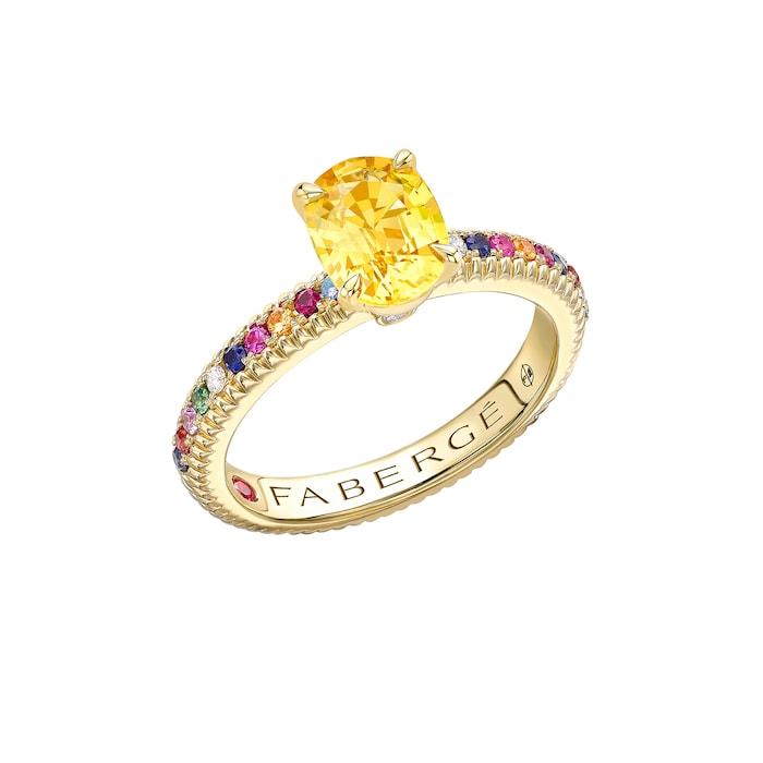 Fabergé Colours of Love 18ct Yellow Gold Oval Yellow Sapphire Fluted Ring with Multicoloured Gemstone Shoulders