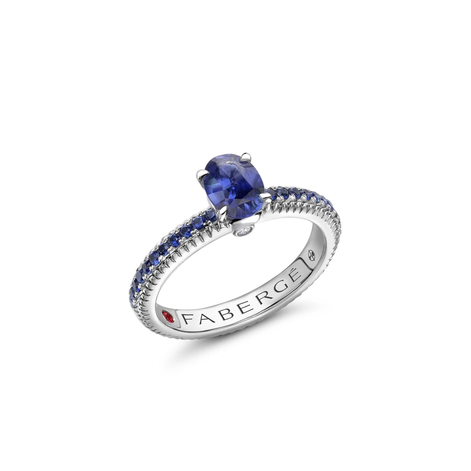 Colours of Love 18ct White Gold Blue Sapphire Fluted Ring with Sapphire Shoulders - Ring Size Q