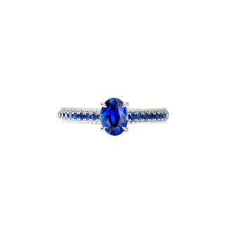Fabergé Love By Faberge 18ct White Gold Blue Sapphire Fluted Ring with Sapphire Shoulders