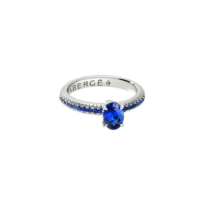 Fabergé Colours of Love 18ct White Gold Blue Sapphire Fluted Ring with Sapphire Shoulders