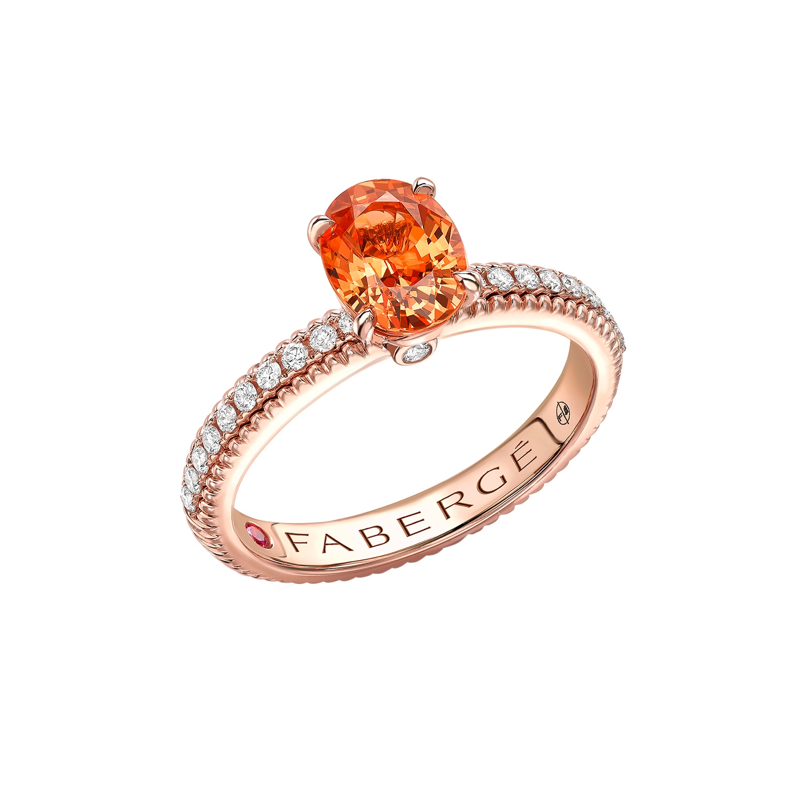 Fabergé Colours of Love 18ct Rose Gold Spessartite Fluted Ring with Diamond Shoulders