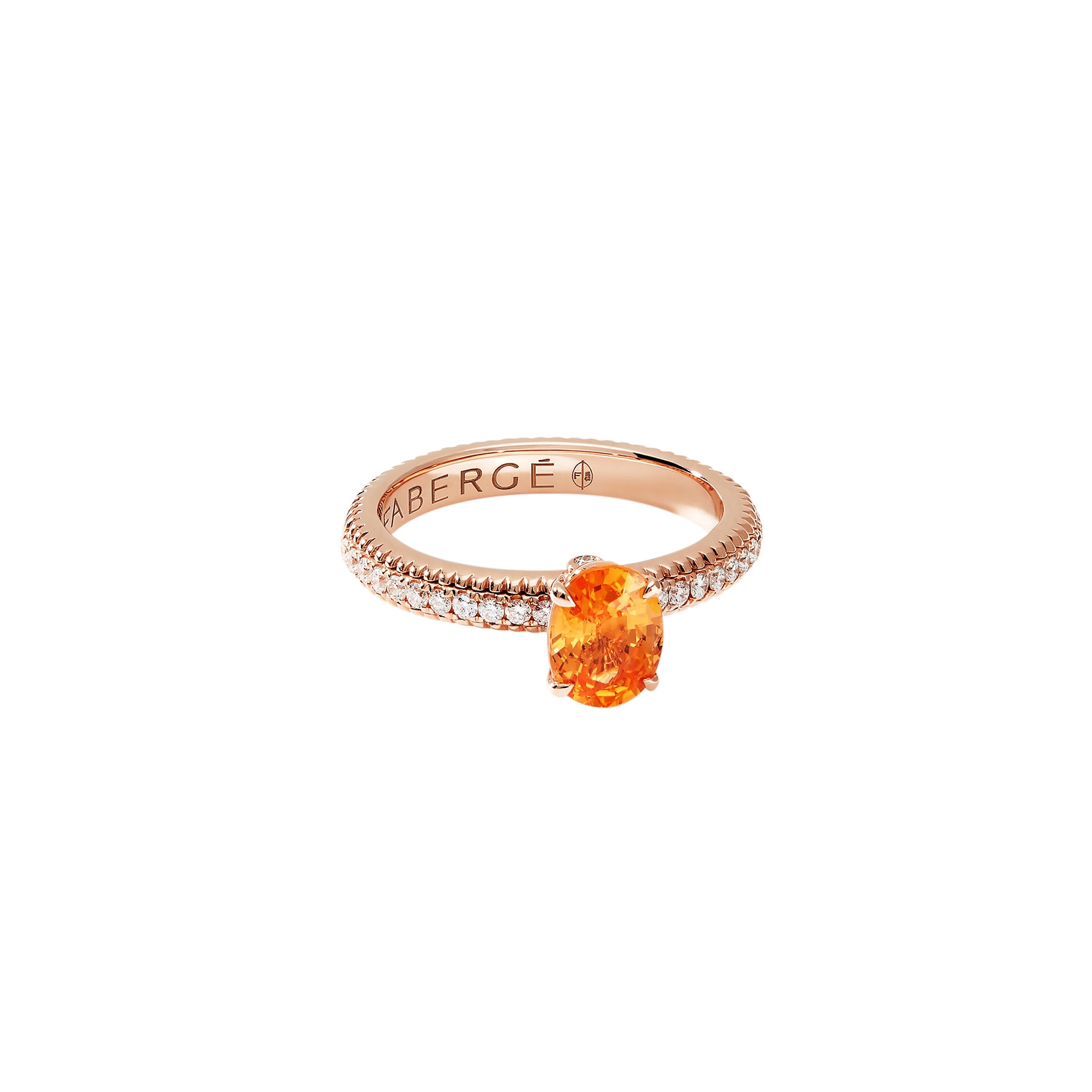 Fabergé Love By Faberge 18ct Rose Gold Spessartite Fluted Ring with Diamond Shoulders