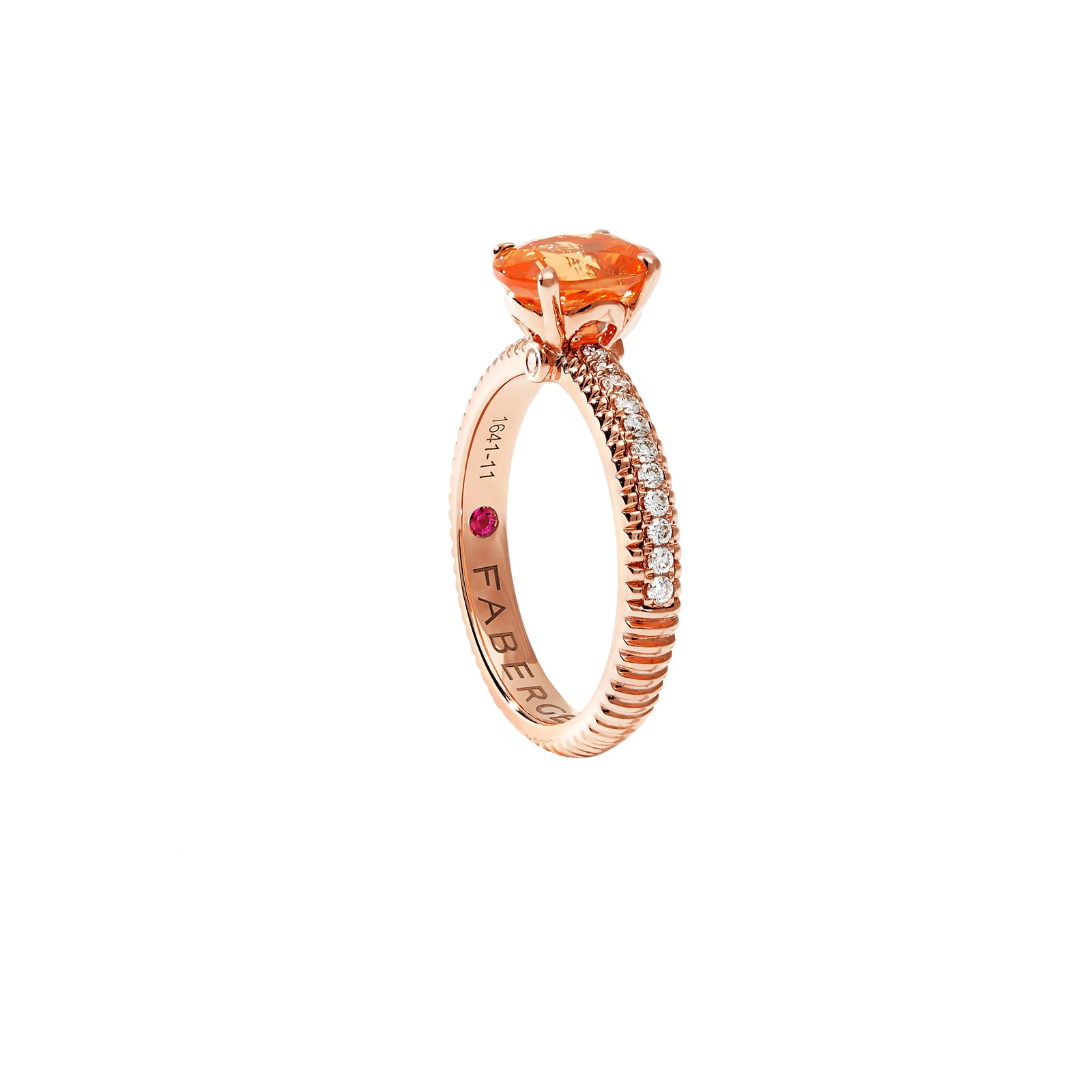 Fabergé Love By Faberge 18ct Rose Gold Spessartite Fluted Ring with Diamond Shoulders